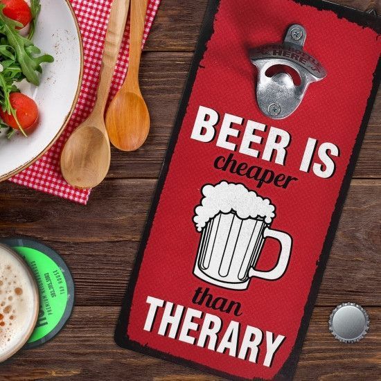 Відкривачка пляшок на стіну Beer is cheaper than therary 124746 фото