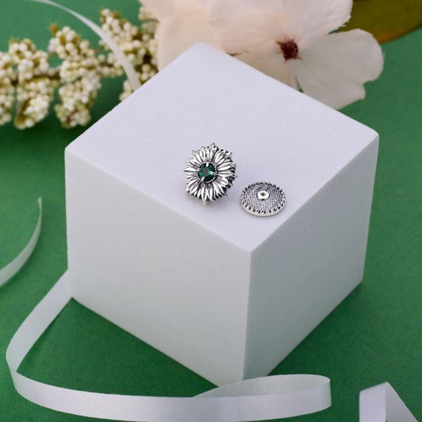 Брошка-значок квітка Соняшник Emerald срібна 925 Zirkon 2508339941 фото