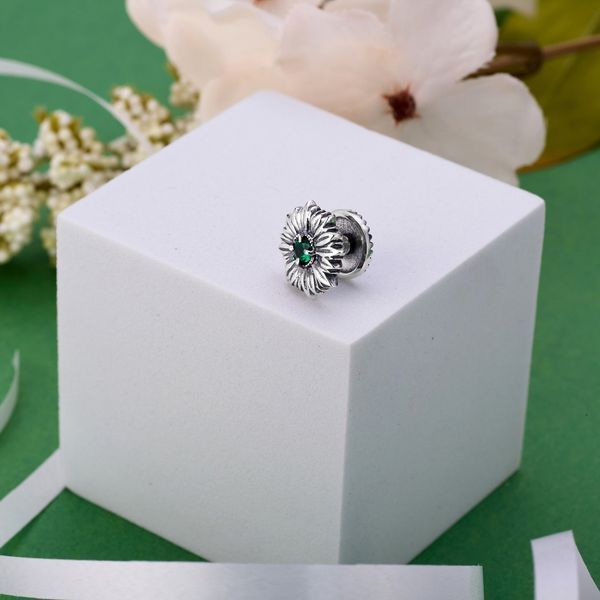 Брошка-значок квітка Соняшник Emerald срібна 925 Zirkon 2508339941 фото