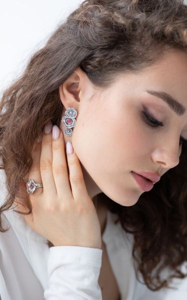 Сережки срібні Мальви Rose 925 Флора 106-11504S07-5097s фото