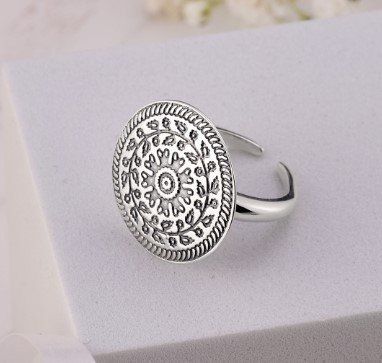 Серебряное этническое кольцо с цветочным орнаментом Пейстра mini 925 17-18 размер 2679444568 фото
