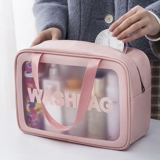 Прозора сумка-косметичка Washbag Big Pink 30см 2581149428 фото