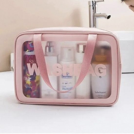 Прозора сумка-косметичка Washbag Big Pink 30см 2581149428 фото