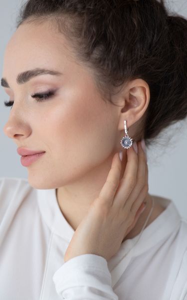 Сережки з підвісками Ромашка срібні 925 Флора 109-11504S-5102s фото