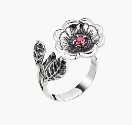 Кольцо цветок серебряное Калачики Granat 925 Zirkon 18 размер 268-S24-5174k фото