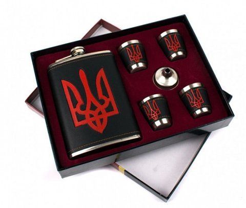 Подарунковий набір Фляга Герб України 4 чарки Black 2355728350 фото
