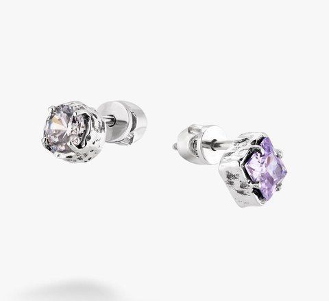 Пусеты серебряные ассиметричные Лириды Lavender 925 Zirkon 2911958741 фото