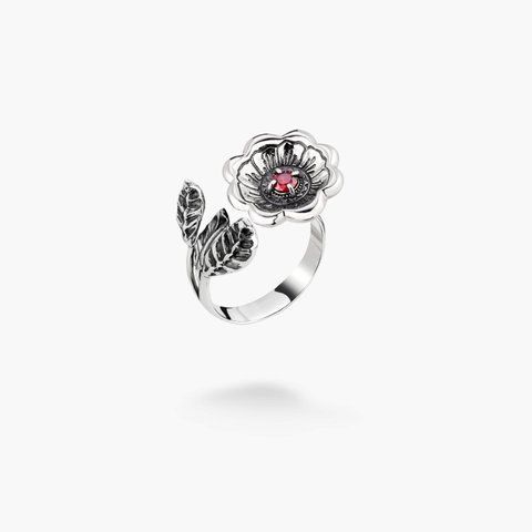 Кольцо цветок серебряное Калачики Granat 925 Zirkon 16 размер 268-S24-5174k фото