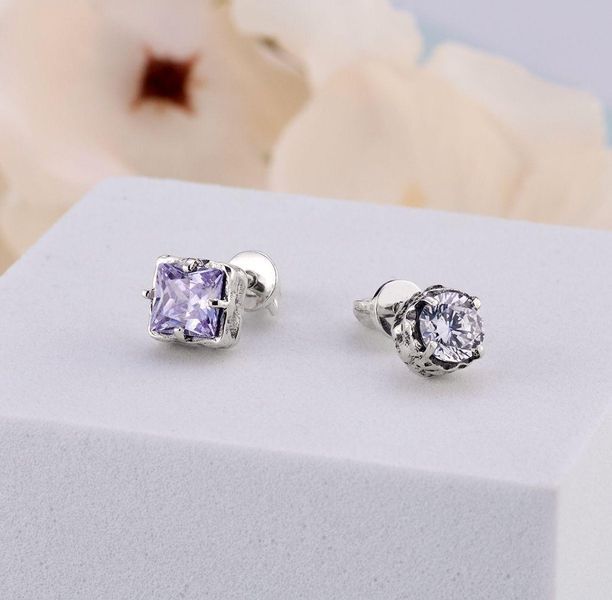 Пусеты серебряные ассиметричные Лириды Lavender 925 Zirkon 2911958741 фото