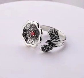 Кольцо цветок серебряное Калачики Granat 925 Zirkon 19 размер 268-S24-5174k фото
