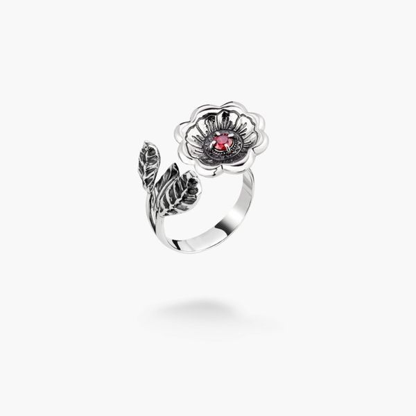 Кольцо цветок серебряное Калачики Granat 925 Zirkon 19 размер 268-S24-5174k фото