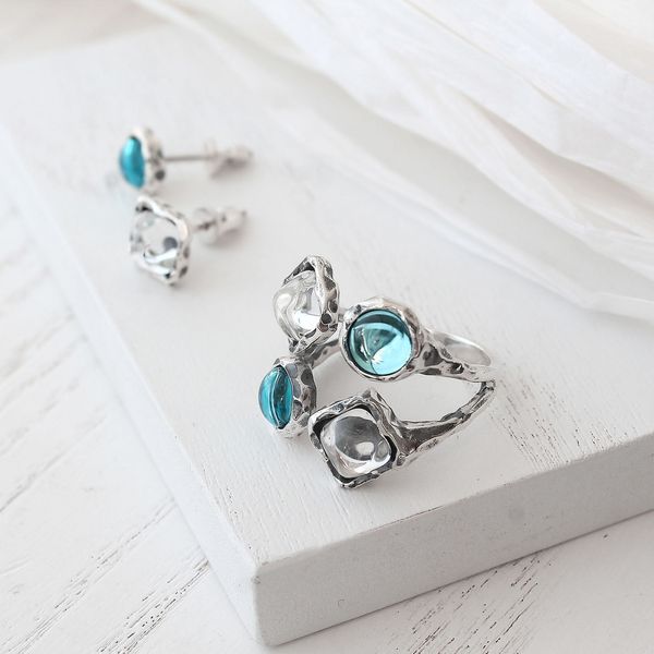 Кільце срібне Ліриди mix Aqua Bohemia 925 18 розмір 68-11102S006-5054k фото