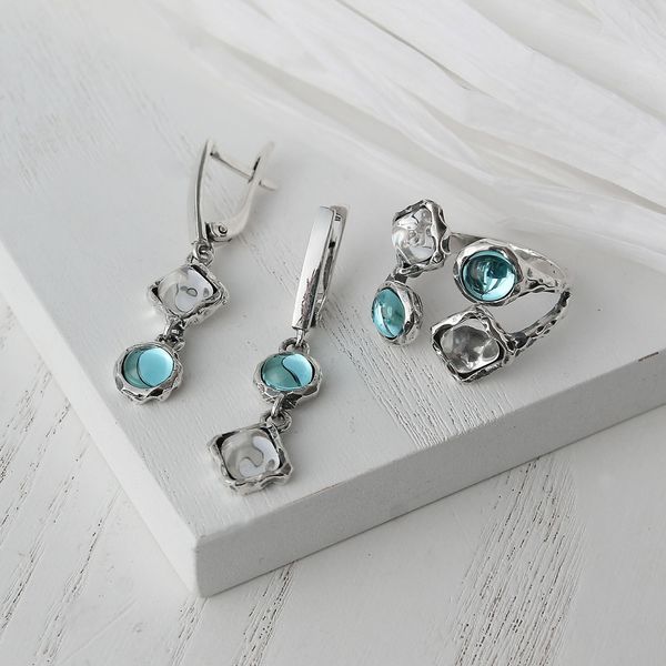 Кільце срібне Ліриди mix Aqua Bohemia 925 18 розмір 68-11102S006-5054k фото