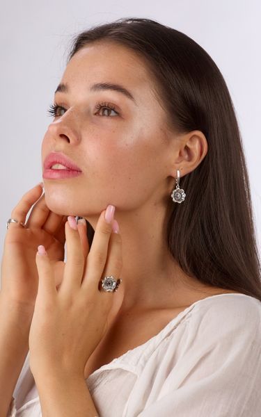 Серьги серебряные с цветами Калачик Granat 925 Zirkon 260-S24-5184s фото