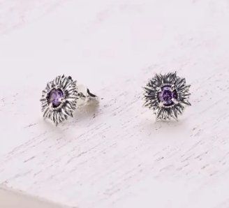 Серьги пусеты серебряные цветок Подсолнух Amethyst 925 Zirkon 259-S23-5199s фото