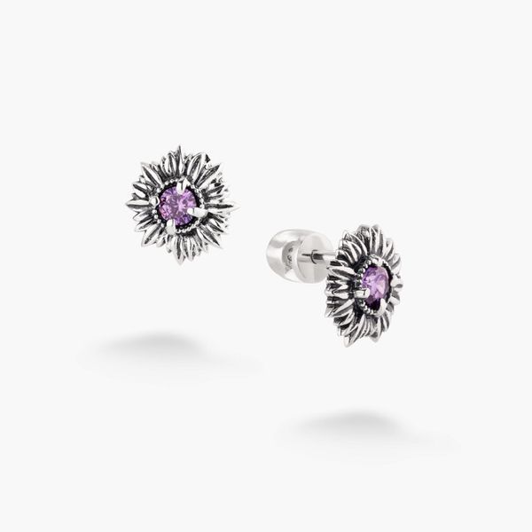 Серьги пусеты серебряные цветок Подсолнух Amethyst 925 Zirkon 259-S23-5199s фото