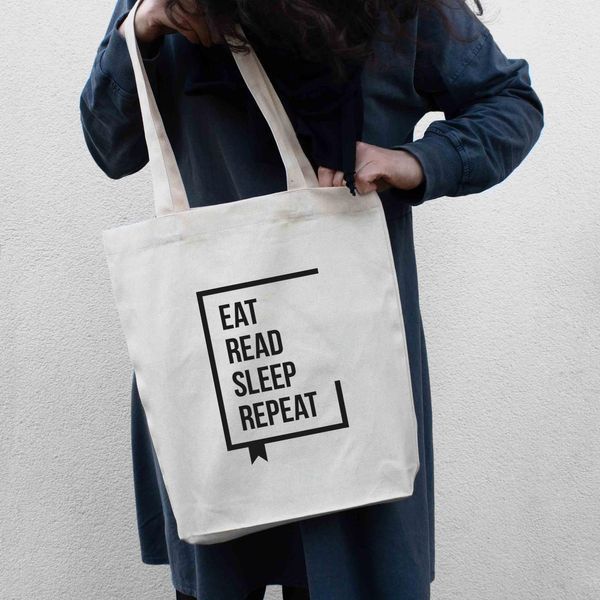 Экосумка "Eat Read Sleep Repeat", Бежевый, английский 2603873383 фото