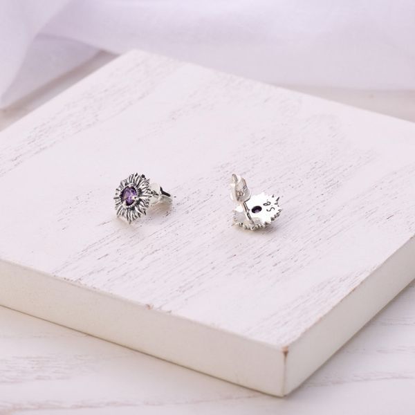 Серьги пусеты серебряные цветок Подсолнух Amethyst 925 Zirkon 259-S23-5199s фото