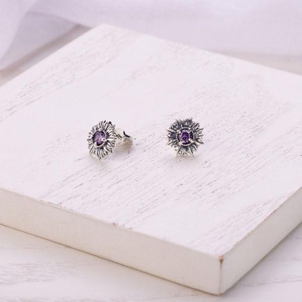 Серьги пусеты серебряные цветок Подсолнух Amethyst 925 Zirkon 259-S23-5199s фото