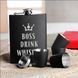 Набір чорна фляга з чарками "Boss drink whiskey", Крафтова коробка 2603903480 фото 1