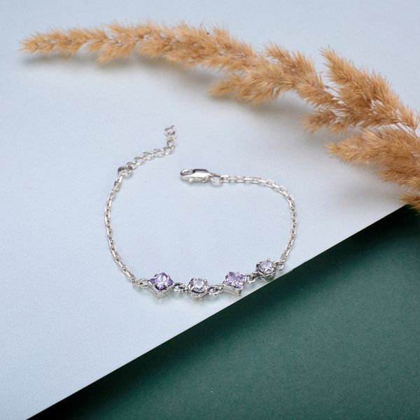 Браслет-цепочка серебряный Лириды mix Lavender 925 Zirkon 17 см+3 см 2911958448 фото