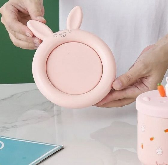 Чашка с трубочкой, крышкой на подставке Зайка с подогревом от 220в Pink 2493973243 фото