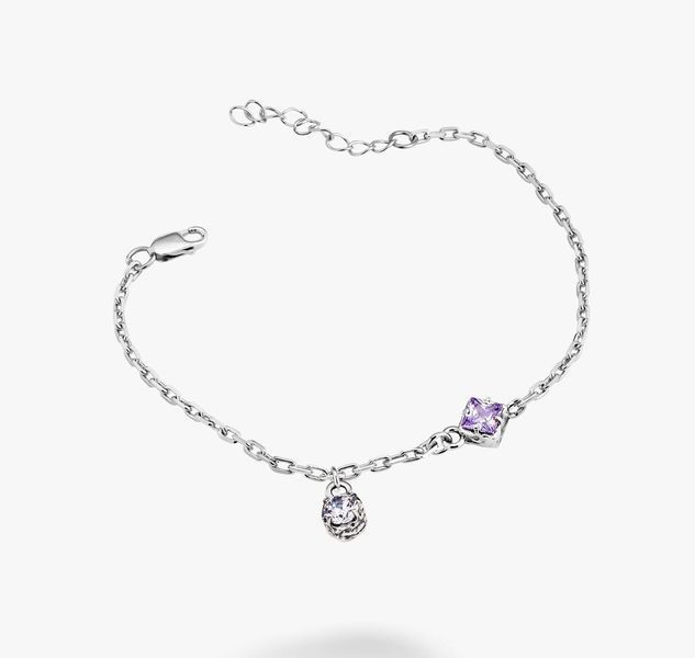 Браслет-цепочка серебряный Лириды Lavender 925 Zirkon 17 см+3 см 2911958449 фото