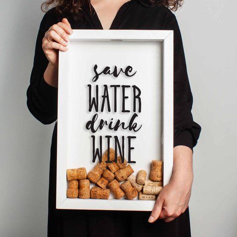 Рамка скарбничка "Save water drink wine" для пробок, Білий, англійський 2603847201 фото
