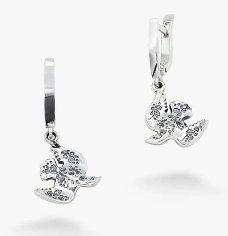 Серьги серебряные Голубки с подвесками в форме птиц 925 17-11504S-5009s фото