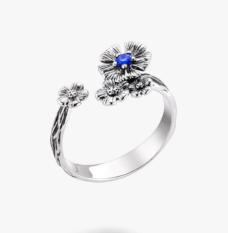 Кольцо серебряное разъемное Барвинок Sapphire 925 Zirkon 15.5-16 размер 2911958452 фото