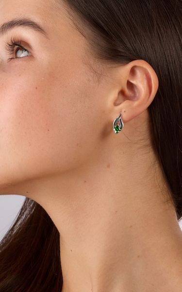 Сережки срібні Листячок Вербочки із зеленим камінням Emerald 925 Zirkon 248-S04-5155s фото