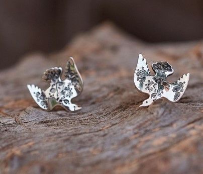Сережки пусети етнічні срібні з птахами Голубки mini 925 56-11504S-5015s фото