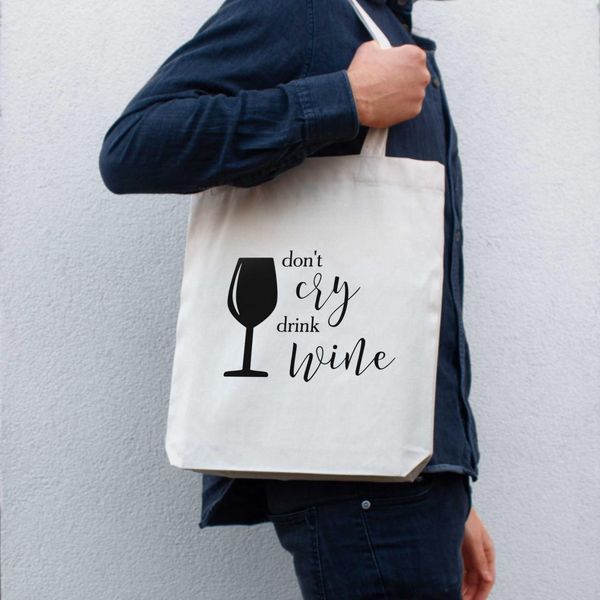 Экосумка шоппер "Don`t cry drink wine", Бежевый, английский 2603895617 фото