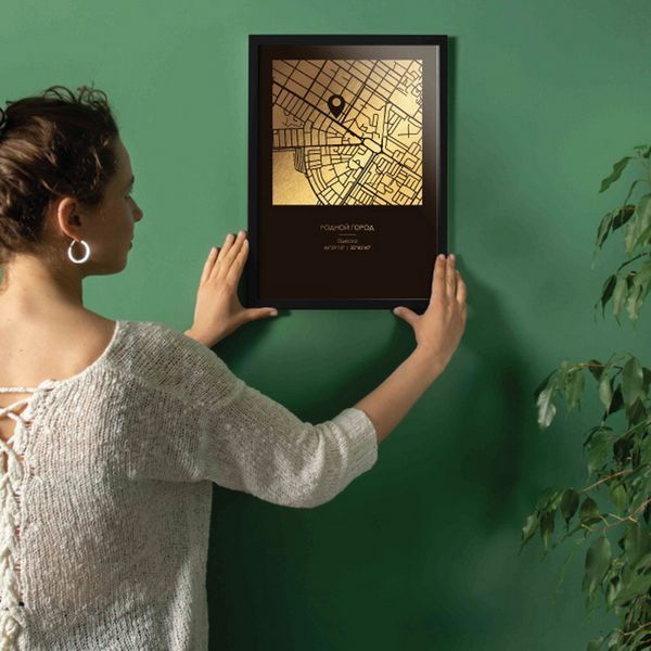 Постер "Карта города: геотег" персонализированный А3, gold-black, gold-black BD-pl-41 фото