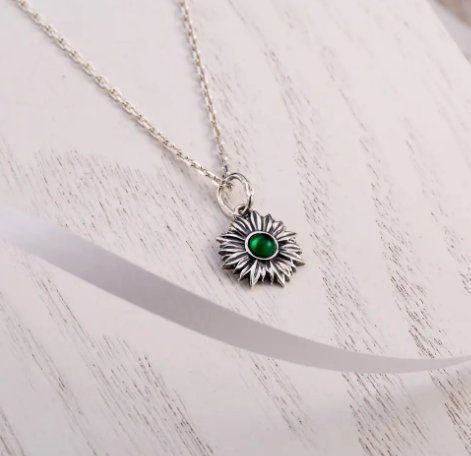 Кулон срібний Соняшник із зеленим каменем Emerald 925 221-S04-5203p фото