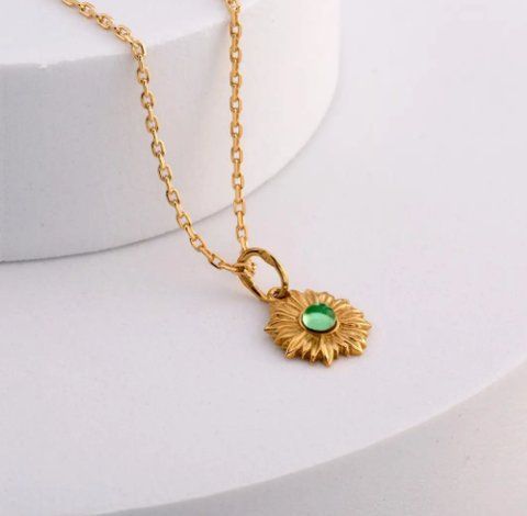 Кулон серебряный Подсолнух с зеленым камнем Peridot Gold 221-SG18-5203k фото