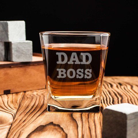 Стакан для віскі "Dad Boss", англійська, Крафтова коробка 2603873445 фото