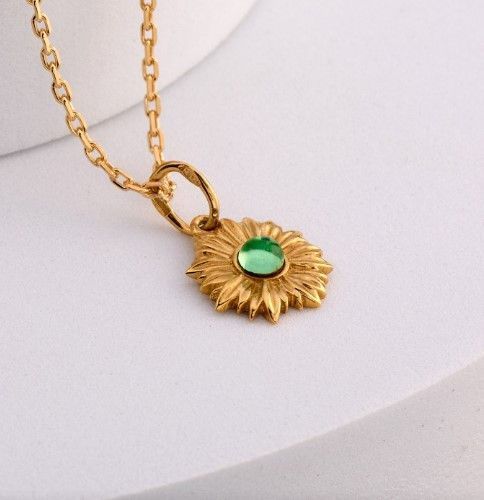 Кулон серебряный Подсолнух с зеленым камнем Peridot Gold 221-SG18-5203k фото