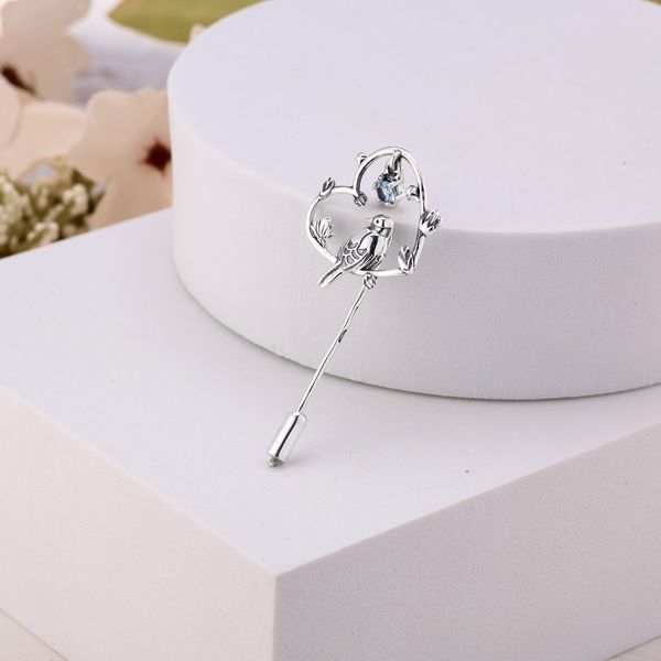 Брошь-игла серебряная Соловейко Голубой Топаз 925 Zirkon 2461139324 фото