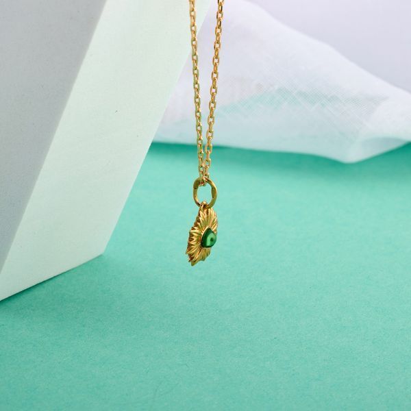 Кулон серебряный Подсолнух с зеленым камнем Peridot Gold 221-SG18-5203k фото