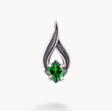 Серебряный кулон Листочек Вербочки с зеленым камнем Emerald 925 Zirkon 251-S04-5170p фото