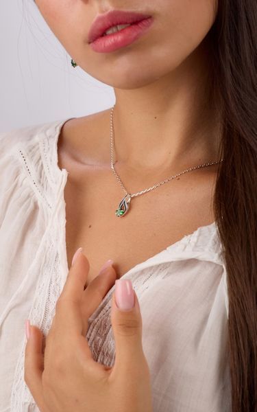 Серебряный кулон Листочек Вербочки с зеленым камнем Emerald 925 Zirkon 251-S04-5170p фото