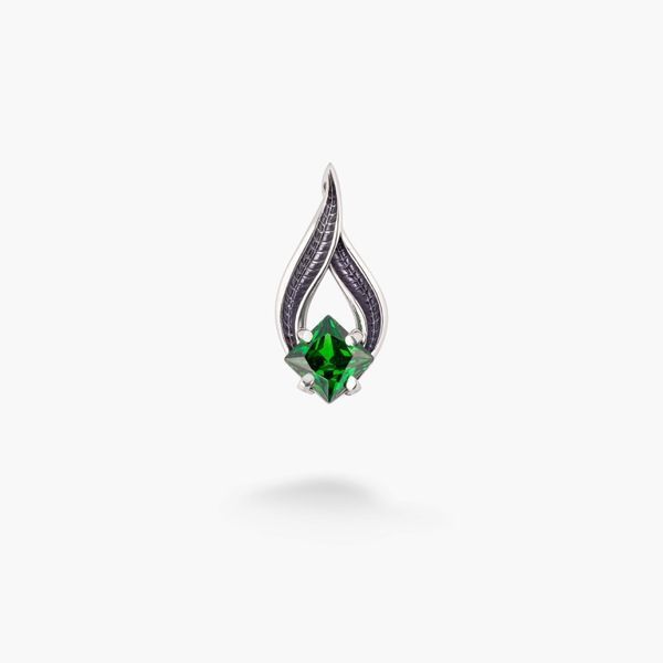 Серебряный кулон Листочек Вербочки с зеленым камнем Emerald 925 Zirkon 251-S04-5170p фото