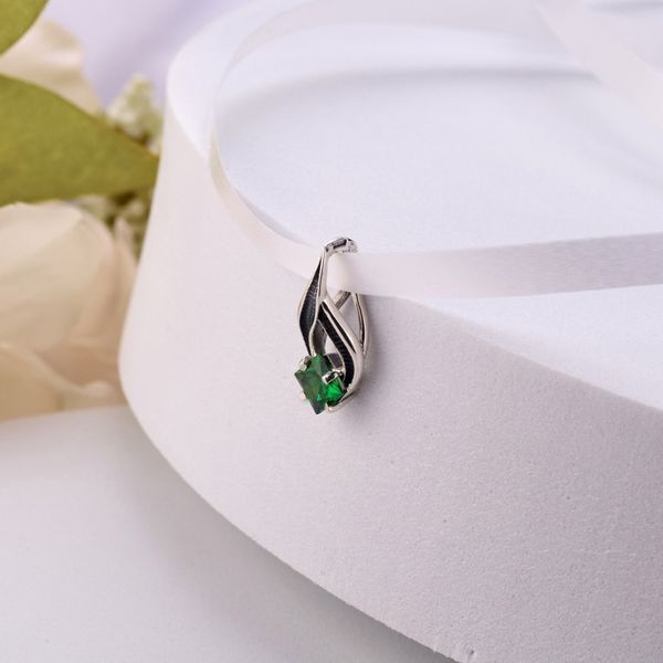 Серебряный кулон Листочек Вербочки с зеленым камнем Emerald 925 Zirkon 251-S04-5170p фото