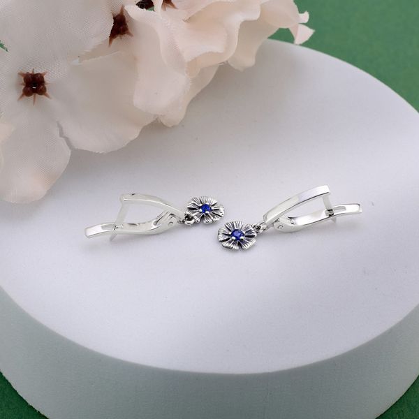 Серьги серебряные Барвинок Sapphire 925 Zirkon 2911958460 фото