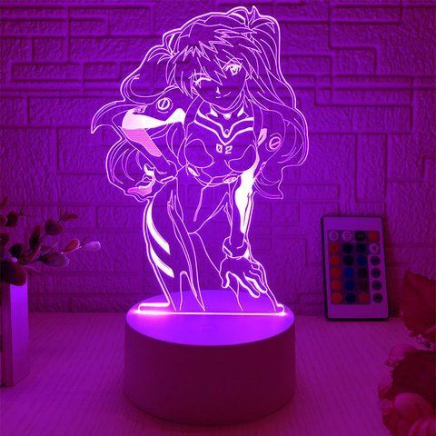 Акриловый 3D Светильник RGB Евангелион Аска Лэнгли Evangelion Asuka Langley 18 см 3038965766 фото