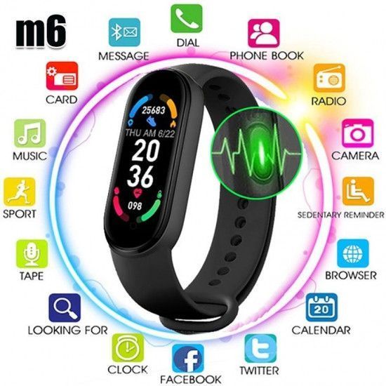 Фітнес браслет смарт годинник Smart Band M6 крокомір, вимірювання тиску і пульсу 126756 фото