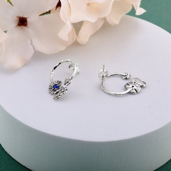 Серьги-пусеты серебряные Барвинок Sapphire 925 Zirkon 2911958738 фото