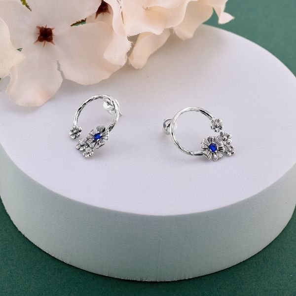 Серьги-пусеты серебряные Барвинок Sapphire 925 Zirkon 2911958738 фото