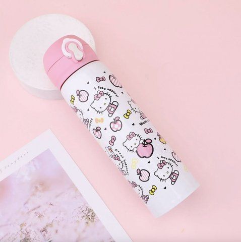 Термос с клапаном и поилкой Hello Kitty 500 мл бело - розовый 2785215907 фото